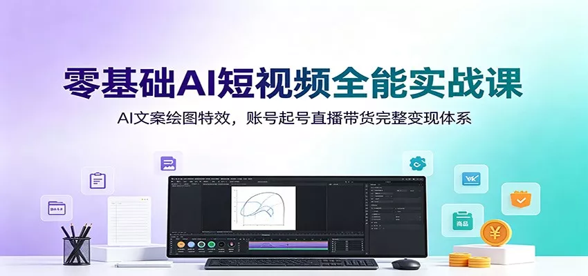 零基础AI短视频全能实战课：AI文案绘图特效，账号起号直播带货完整变现体系 - 来及网络