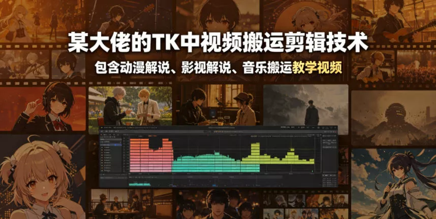 某大佬的TK中视频搬运剪辑技术，包含动漫解说、影视解说、音乐搬运教学视频 - 来及网络
