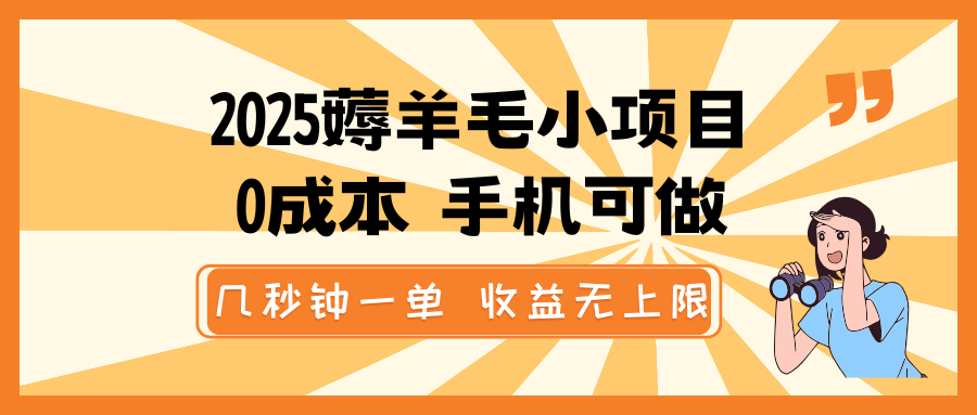 2025薅羊毛小项目，0成本 手机可做，几秒钟一单，收益无上限 - 来及网络