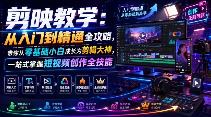 剪映教学：从入门到精通全攻略，带你从零基础小白成长为剪辑大神，一站式掌握短视频创作全技能 - 来及网络