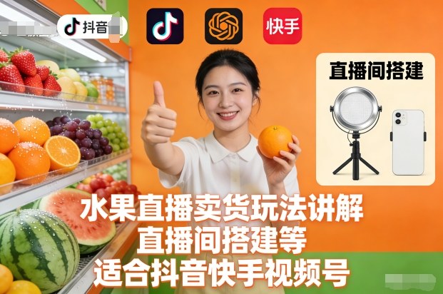 水果直播卖货玩法讲解、直播间搭建等，适合抖音快手视频号 - 来及网络