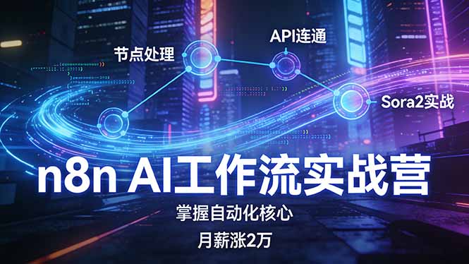 n8n AI工作流实战营，节点处理+API连通+Sora2实战，掌握自动化核心月薪涨2万 - 来及网络