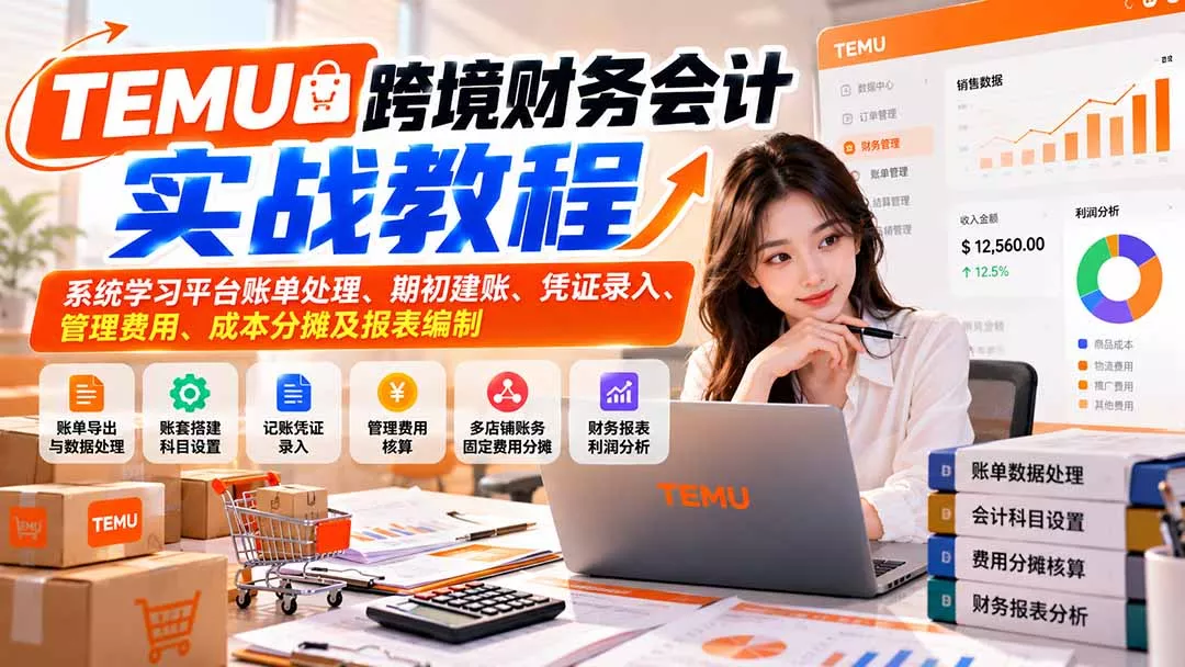 TEMU跨境财务会计实战教程：系统学习平台账单处理、期初建账、凭证录入、管理费用、成本分摊及报表编制 - 来及网络