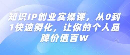 知识IP创业实操课，从0到1快速孵化，让你的个人品牌价值百W - 来及网络