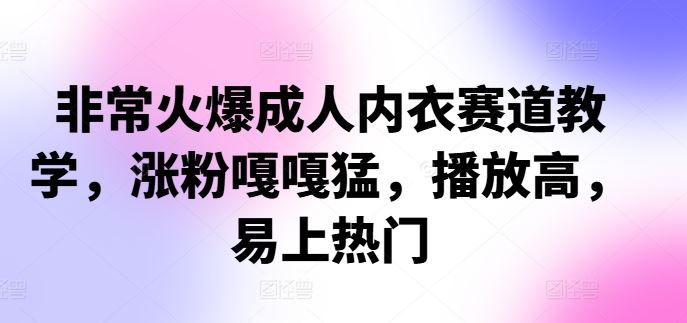 非常火爆成人内衣赛道教学，涨粉嘎嘎猛，播放高，易上热门 - 来及网络