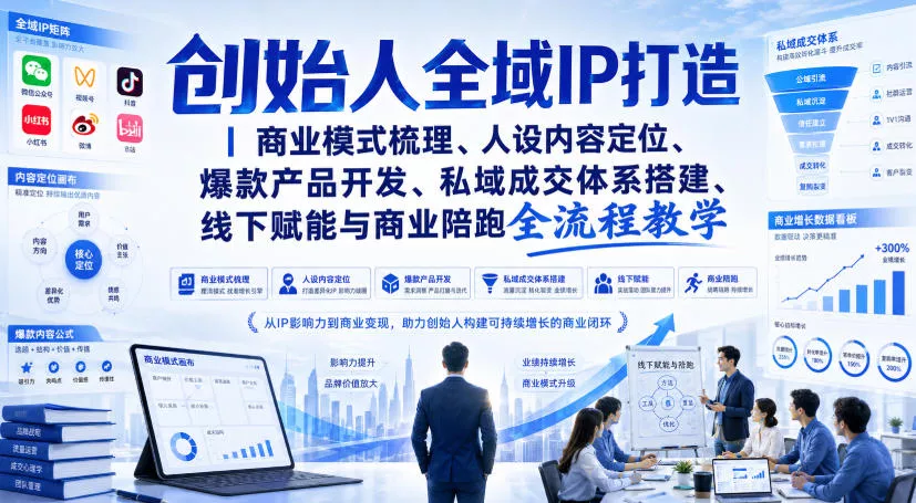 创始人全域IP打造｜商业模式梳理、人设内容定位、爆款产品开发、私域成交体系搭建、线下赋能与商业陪跑全流程教学 - 来及网络