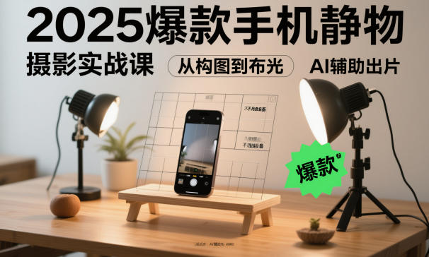 2025爆款手机静物摄影实战课，从构图到布光，不用贵设备，AI辅助出片 - 来及网络