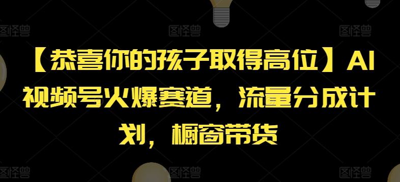 【恭喜你的孩子取得高位】AI视频号火爆赛道，流量分成计划，橱窗带货【揭秘】 - 来及网络