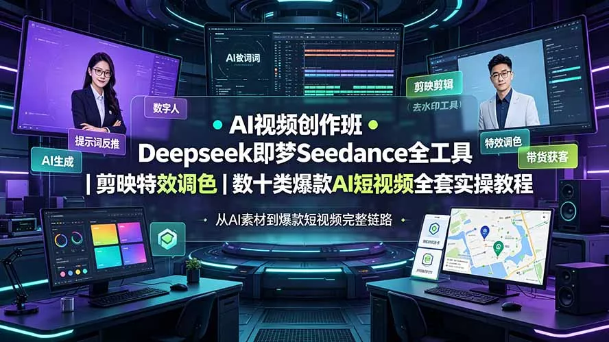 AI视频创作班◆Deepseek即梦Seedance全工具｜剪映特效调色｜数十类爆款AI短视频全套实操教程 - 来及网络