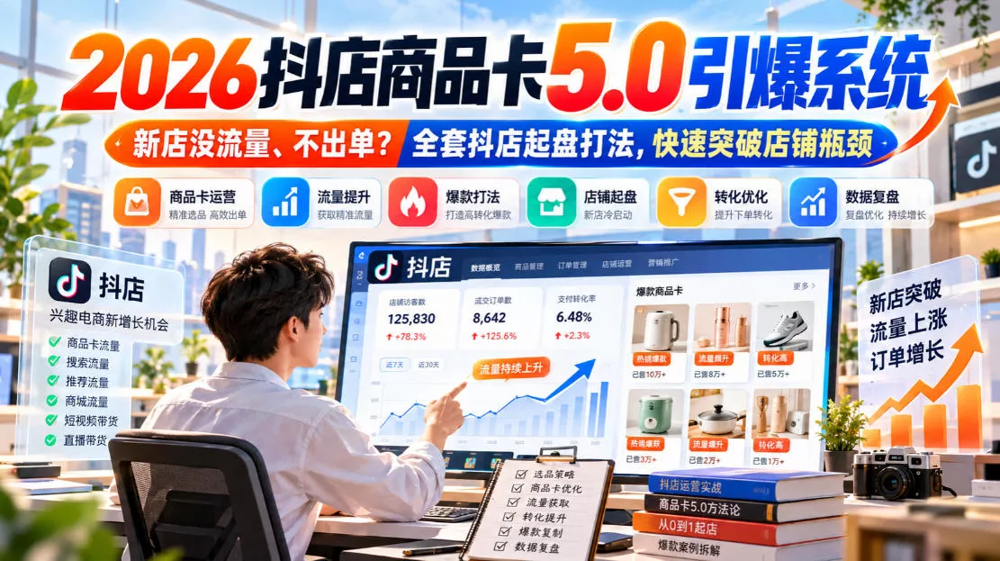 2026抖店商品卡5.0引爆店铺流量，新店没流量、不出单？全套抖店起盘打法，快速突破店铺瓶颈 - 来及网络
