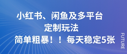 小红书、闲鱼及多平台定制玩法简单粗暴！每天稳定5张 - 来及网络