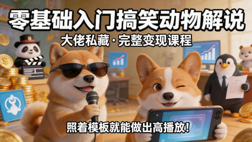 零基础入门搞笑动物解说，大佬私藏完整变现课程，照着模板就能做出高播放 - 来及网络