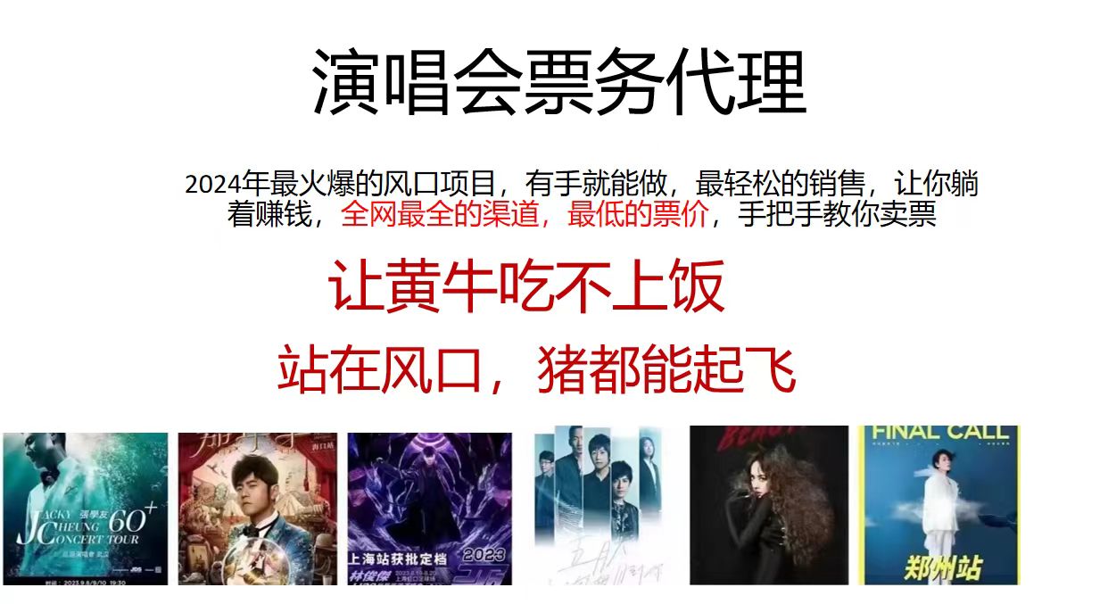 （11561期）2024演唱会低价票务代理，全网最低的票价，手把手教你卖票，日入2000+ - 来及网络