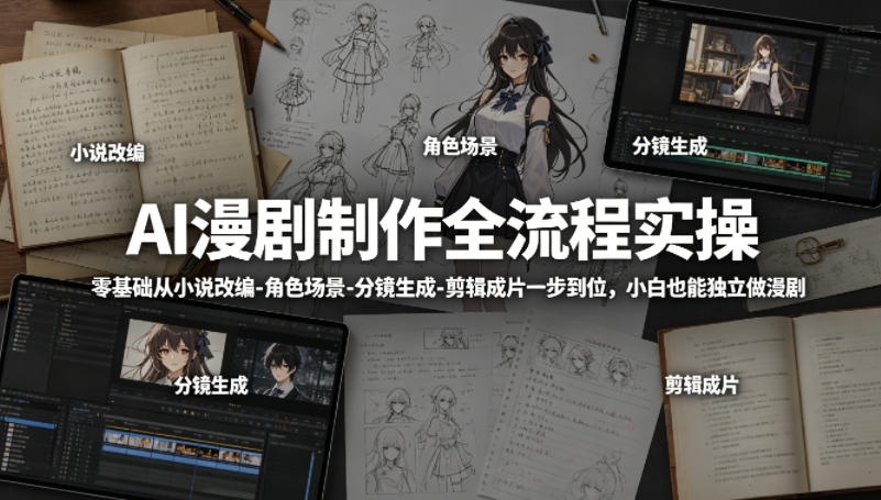 AI漫剧制作全流程实操，零基础从小说改编-角色场景-分镜生成-剪辑成片一步到位，小白也能独立做漫剧 - 来及网络