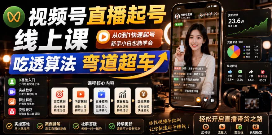 视频号直播起号线上课，吃透算法弯道超车(2026年6月) - 来及网络