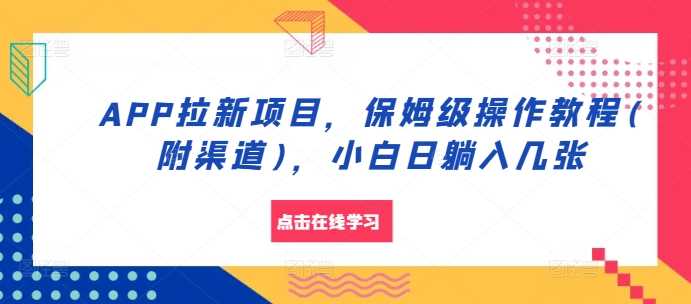 APP拉新项目，保姆级操作教程(附渠道)，小白日躺入几张【揭秘】 - 来及网络