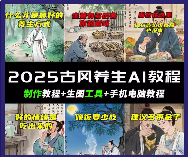抖音AI古风养生视频教程日入五张 轻松涨粉 10W+ - 来及网络