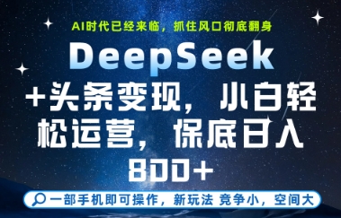 DeepSeek+头条变现，保姆级教学，小白轻松上手，日入8张+【揭秘】 - 来及网络