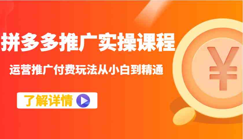 拼多多推广实操课程：运营推广付费玩法从小白到精通 - 来及网络