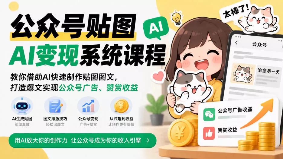公众号贴图AI变现系统课程｜教你借助AI快速制作贴图图文，打造爆文实现公众号广告、赞赏收益 - 来及网络