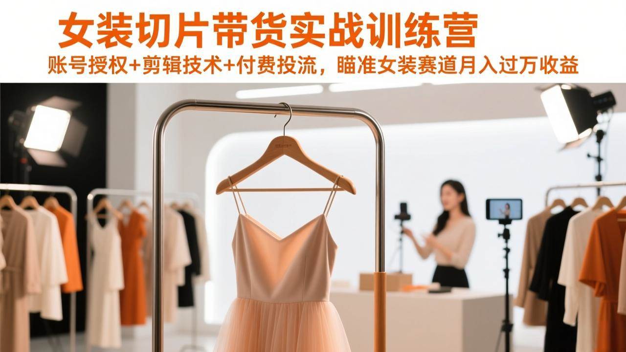 （17357期）女装切片带货实战训练营，账号授权+剪辑技术+付费投流，瞄准女装赛道月入过万收益 - 来及网络
