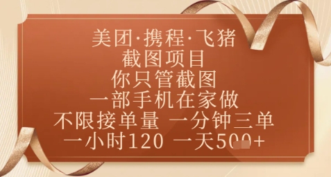 飞猪美团截图项目，你只管截图，一部手机在家做，正规平台无套路，一天5张+【揭秘】 - 来及网络