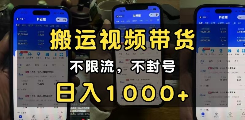 小白必看搬运视频带货玩法，不限流，不封号，纯自然流，日入1000+ - 来及网络
