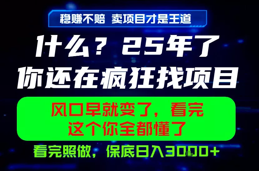 26年，请不要疯狂的找项目做了！卖项目才是真的稳賺不赔，看完照做，保底日入1k+【揭秘】 - 来及网络