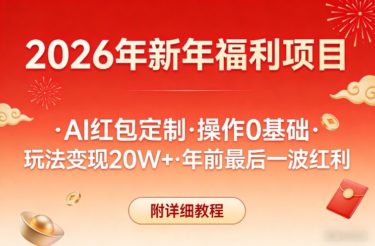 新年福利项目，AI红包定制，操作0基础，玩法变现20W+年前最后一波红利，附详细教程 - 来及网络