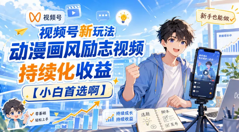 视频号新玩法动漫画风励志视频，持续化收益【小白首选啊】 - 来及网络