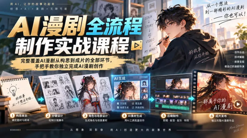 AI漫剧全流程制作实战课程，完整覆盖AI漫剧从构思到成片的全部环节，手把手教你独立完成AI漫剧创作 - 来及网络