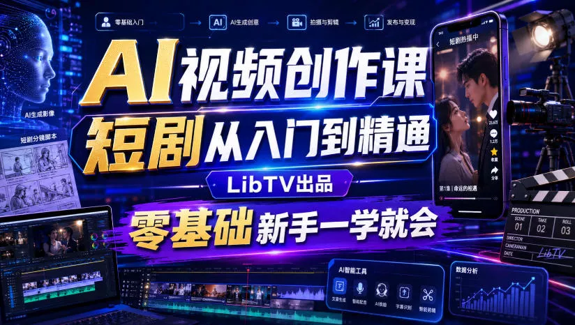 AI视频创作课，短剧从入门到精通，LibTV出品，零基础新手一学就会 - 来及网络