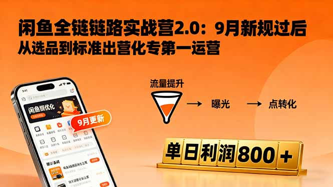 闲鱼变现课3.0：掌握链接优化、流量提升、商业变现，单日利润800+ - 来及网络