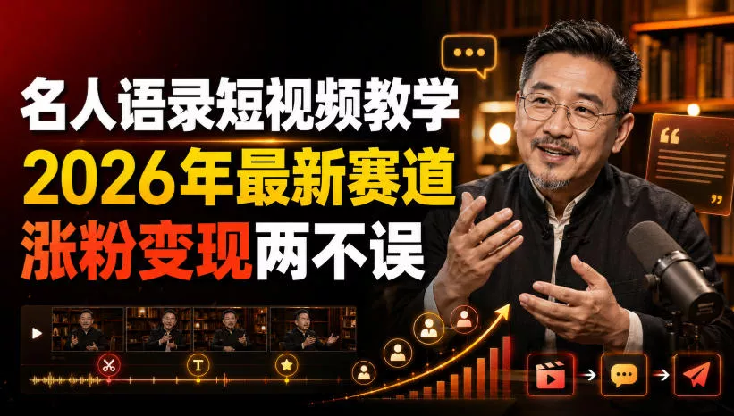 名人语录短视频教学，2026年最新赛道，涨粉变现两不误 - 来及网络