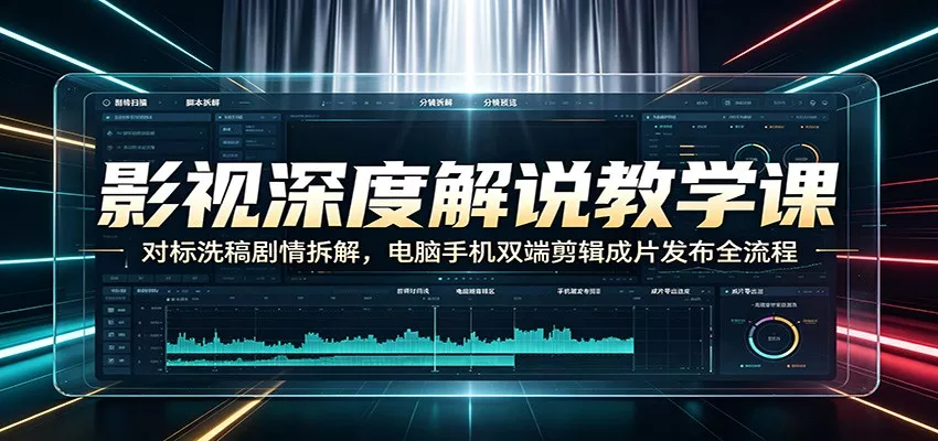 影视深度解说教学课：对标洗稿剧情拆解，电脑手机双端剪辑成片发布全流程 - 来及网络