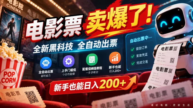 电影票卖爆了，全新黑科技全自动出票，上手门槛低，配套保姆级教程，新手也能日入200+【揭秘】 - 来及网络