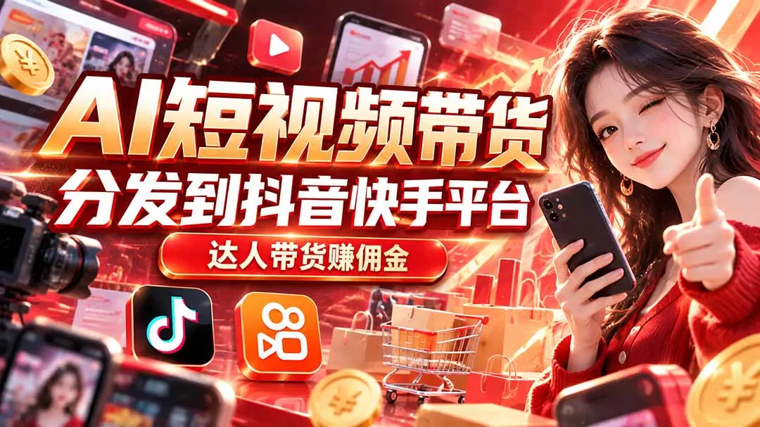 【AI短视频带货】分发到抖音快手平台，达人带货赚佣金 - 来及网络