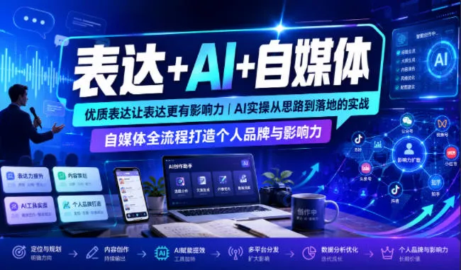 表达+AI+自媒体，优质表达让表达更有影响力|AI实操从思路到落地的实战|自媒体全流程打造个人品牌与影响力 - 来及网络