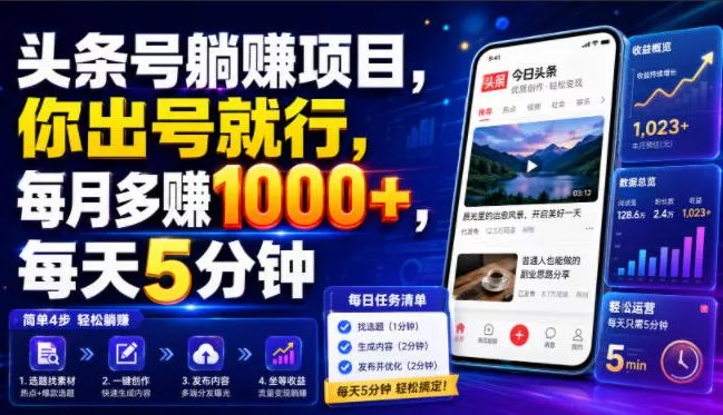 头条号躺賺项目，你出号就行，每月多賺1000+，每天5分钟，坐等分米【揭秘】 - 来及网络