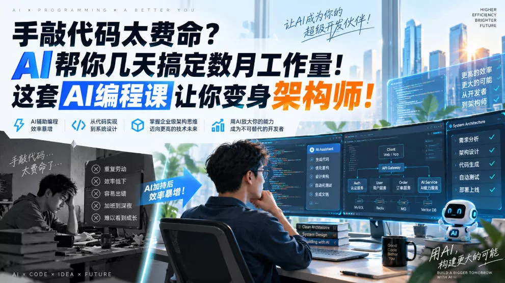 手敲代码太费命？AI帮你几天搞定数月工作量！这套AI编程课让你变身架构师！【原创双语字幕】 - 来及网络