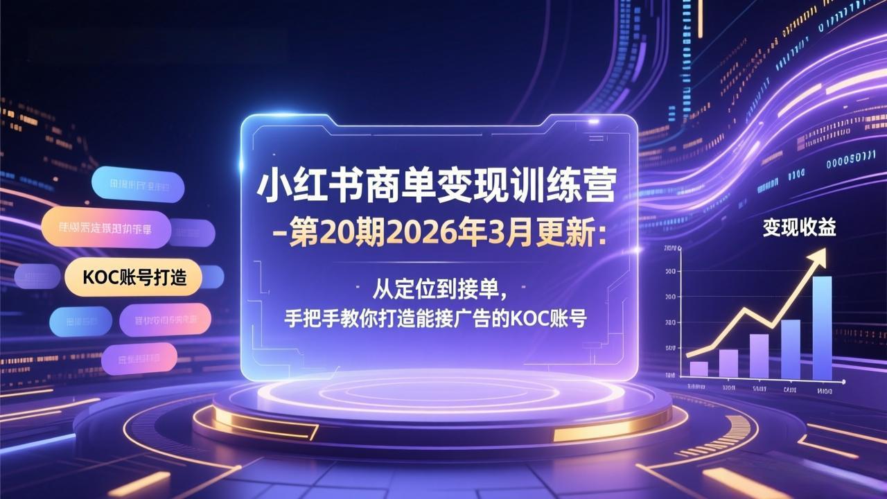 小红书商单变现训练营-第20期26年3月更新：从定位到接单，手把手教你打造能接广告的KOC账号 - 来及网络