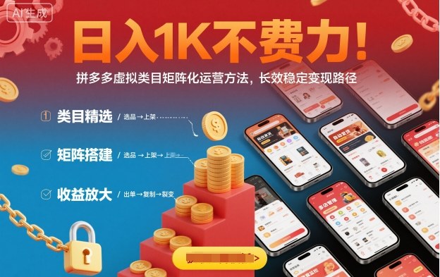 日入1K不费力！拼多多虚拟类目矩阵化运营方法，长效稳定变现路径 - 来及网络