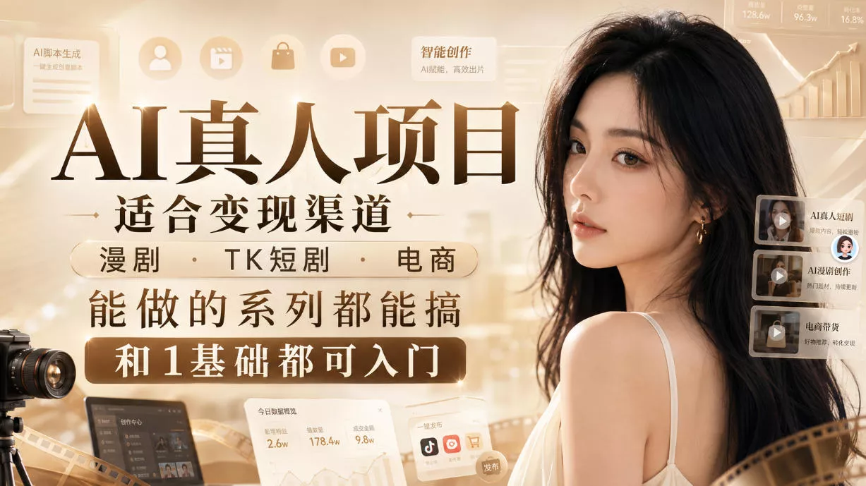 AI真人项目，适合变现渠道，漫剧，TK短剧，电商，能做的系列都能搞，0和1基础都可入门 - 来及网络