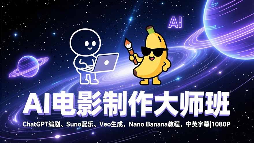 AI电影制作大师班：ChatGPT编剧、Suno配乐、Veo生成，Nano Banana教程，中英字幕|1080P - 来及网络