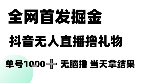 全网首发掘金抖音无人直播撸礼物，单号1k +无脑撸，当天拿结果【揭秘】 - 来及网络