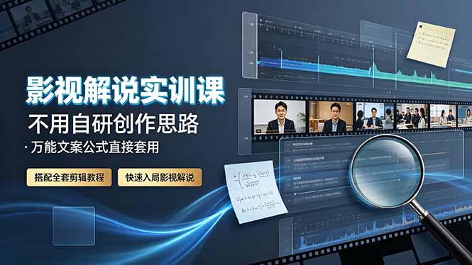 影视解说实训课：不用自研创作思路，万能文案公式直接套用，搭配全套剪辑教程，快速入局影视解说 - 来及网络