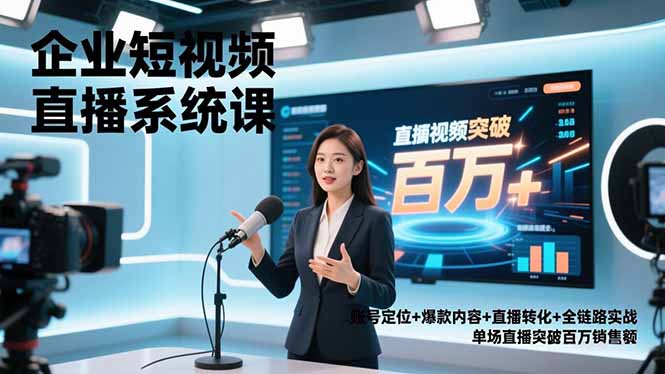 企业短视频直播系统课，账号定位+爆款内容+直播转化+全链路实战，单场直播突破百万销售额 - 来及网络