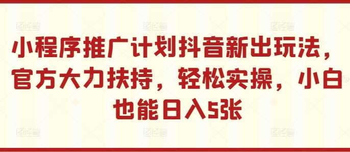 小程序推广计划抖音新出玩法，官方大力扶持，轻松实操，小白也能日入5张【揭秘】 - 来及网络