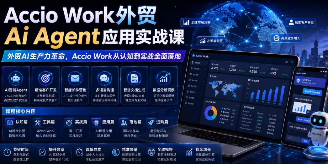 Accio Work外贸Ai Agent应用实战课，外贸AI生产力革命，Accio Work从认知到实战全面落地 - 来及网络