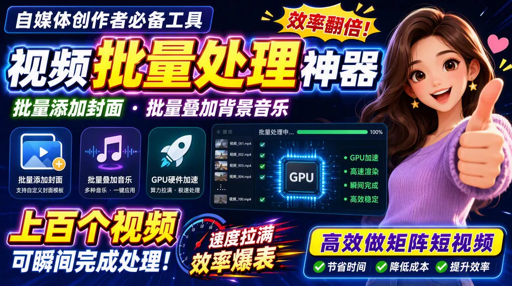 视频批量加封面，把封面添加到视频第一帧，不用剪辑软件批量添加 - 来及网络